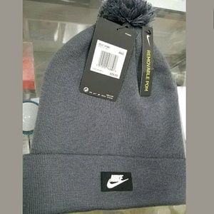 Unisex Nike Grey beanie with removable pom